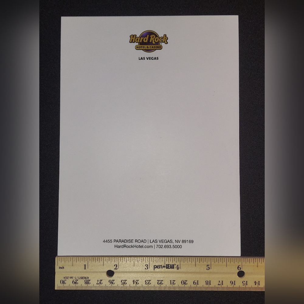 Official Hard Rock Casino & Hotel of Las Vegas, Nevada Stationary Notepad (6pgs)